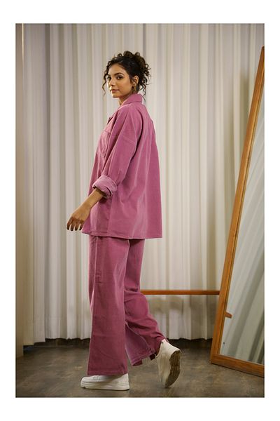 Sanskrutihomes By Styli Double Pocket Detail Shirt and Wide Leg Corduroy Pants Co-Ord