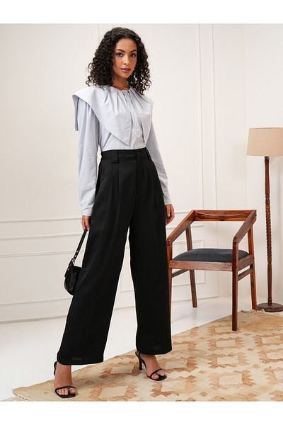 Tokyo Talkies By Styli Mid Rise Flared Parallel Trousers