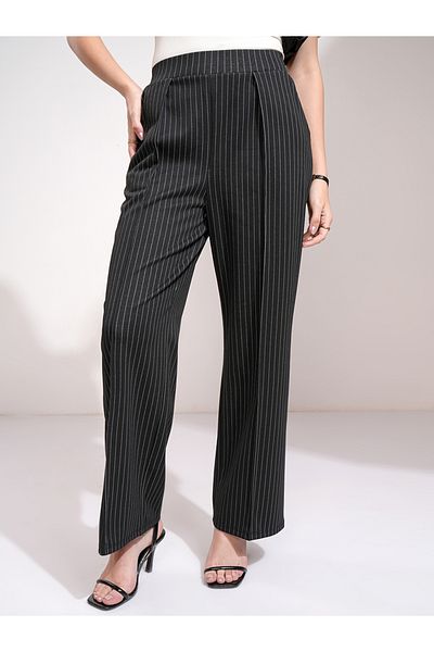 Tokyo Talkies By Styli Striped Straight Fit Pintuck Trousers
