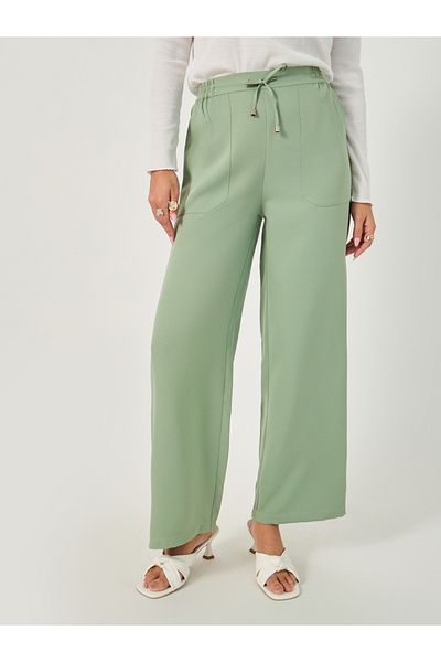 Styli High Rise Tapered Pants with Drawstring Waistband Detail