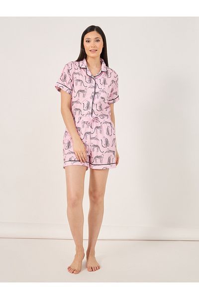 Styli Cheetah Print Button Placket Shirt and Shorts Set