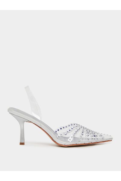Styli Embellished Pointed Toe Slingback Pumps
