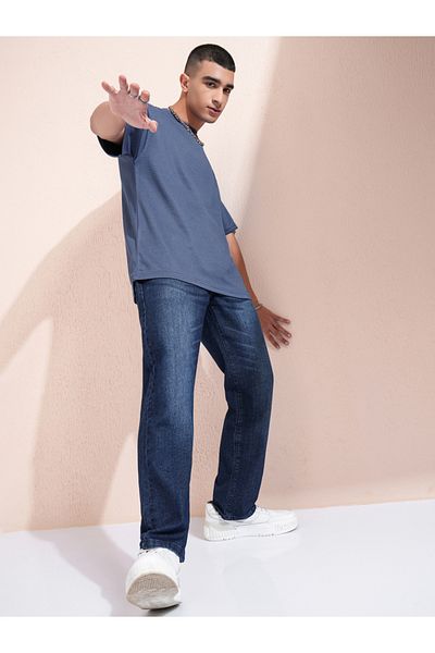 Highlander By Styli Mid-Rise Straight Fit Faded Jeans