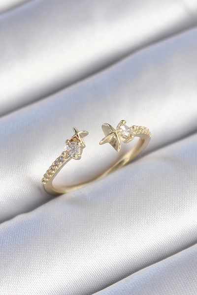 shopwave Brass Gold Color Zircon Stone Detail Star Model Women's Ring