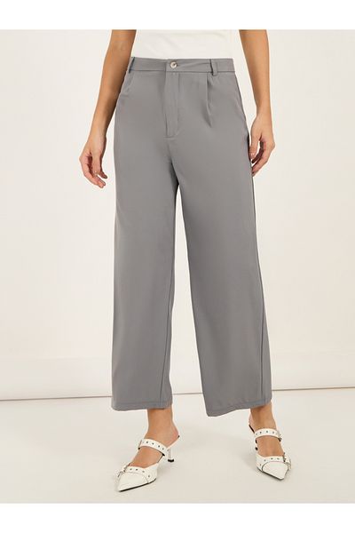Styli Mid Rise Flowy Tailored Pants with Belt Loops