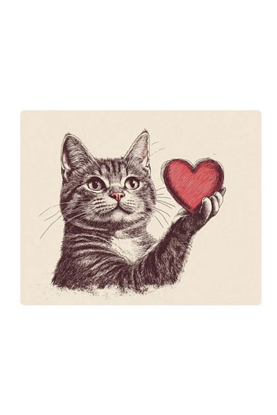 lili hediyelik Mousepad with Heart in Hand Cat Printed 17.5X21.5 cm