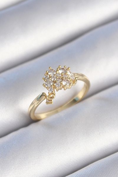 shopwave Brass Gold Color Zircon Stone Women's Ring