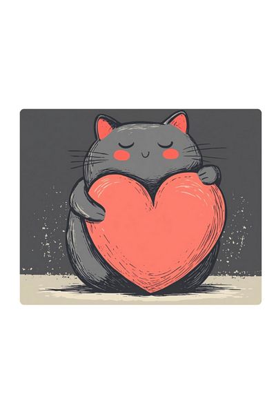 lili hediyelik Heart and Cat Printed Mousepad 17,5X21,5 cm
