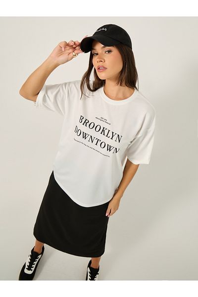 Styli Oversized Slogan Print T-Shirt and Midi Skirt Co-Ords