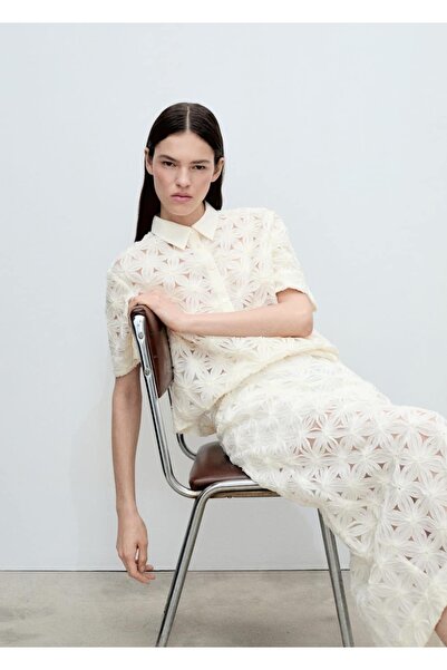 MANGO Woman Çiçek Dokulu Dantel Gömlek