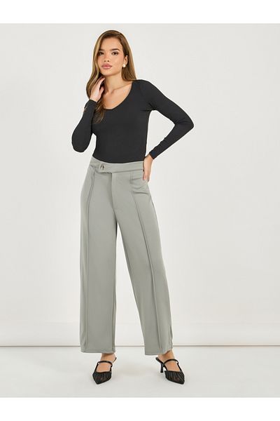 Styli Solid Pintuck Detail Straight Fit Pants