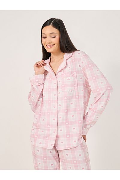 Styli Heart Checked Button Placket Shirt and Pyjama Set
