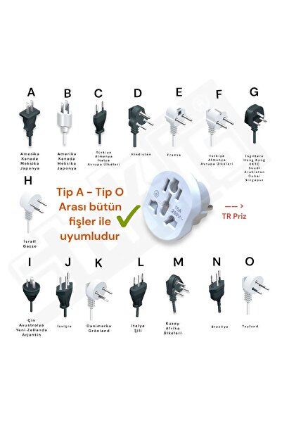 Umut Bilişim Teknolojileri Türk Fişli Seyahat Tipi Çevirici Priz ingiliz Amerikan ve Avustralya Fişi Dönüştürücü Adaptörü