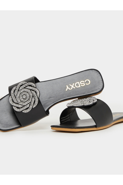 Take Two By Styli Embellished Flower Strap Flat Sandals