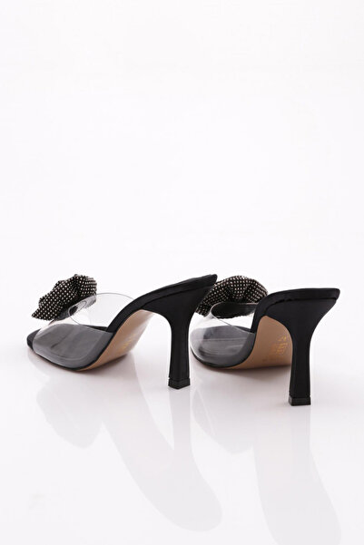 DGN Kadın Şeffaf Bantlı Topuklu Terlik Siyah Saten 7412535