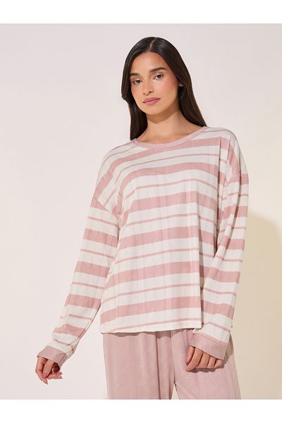 Styli Texture Striped Round Neck T-Shirt & Pyjama Set