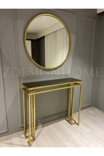 zdesignhome 90x30x100 cm Gold Dresuar + 90 cm Ayna – Antre ve Salon İçin Mode...