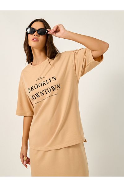 Styli Oversized Graphic Print T-Shirt and Midi Skirt Co-Ords