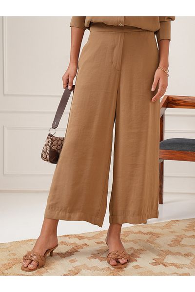 Tokyo Talkies By Styli Solid Mid Rise Wide Leg Trousers