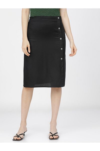 Tokyo Talkies By Styli Solid Wrap A-Line Skirts with Buttons Detail