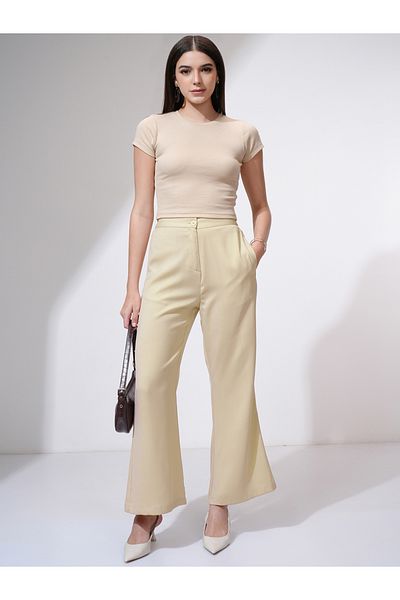Tokyo Talkies By Styli Mid Rise Flared Pleated Trousers