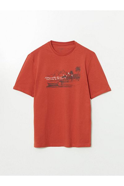 LC Waikiki LCWAIKIKI Klassisches, kurzärmliges, bedrucktes Herren-T-Shirt aus gekämmter Baumwolle mit Rundhalsausschnitt