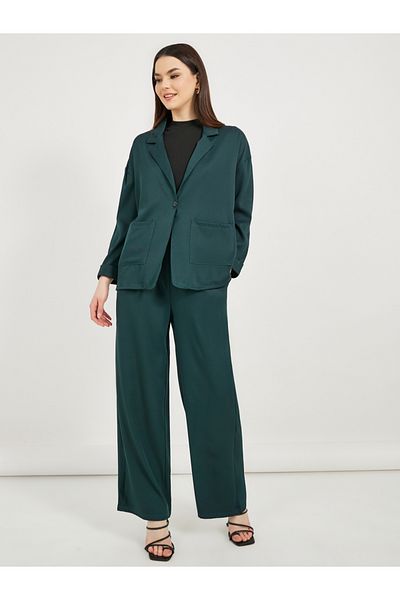 Styli Plain Notch Lapel Buttoned Blazer and Pants Co-Ords