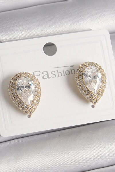 shopwave Brass Gold Color Zircon Stone Drop Model Women's Earrings