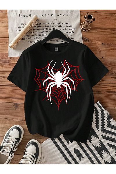 uyguntarz Bedrucktes, übergroßes Unisex-T-Shirt mit Spinnennetz