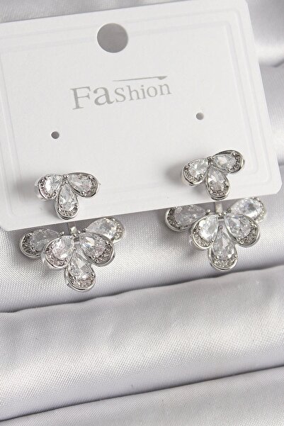 shopwave Brass Silver Color Zircon Stone Drop Model Women's Earrings