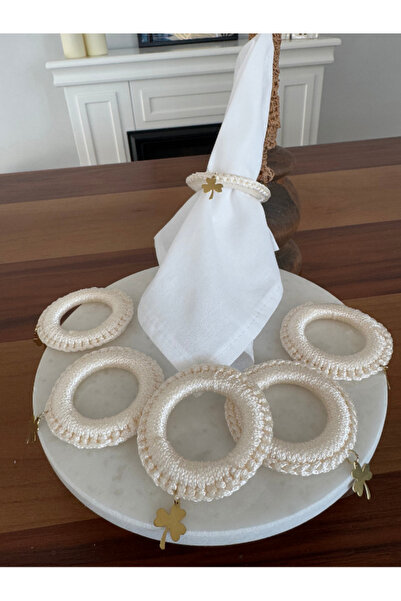 Menar Tasarım 6 Pieces Special Design Knitted Napkin Ring with Clover Detail Napkin Ring for Stylish Tables