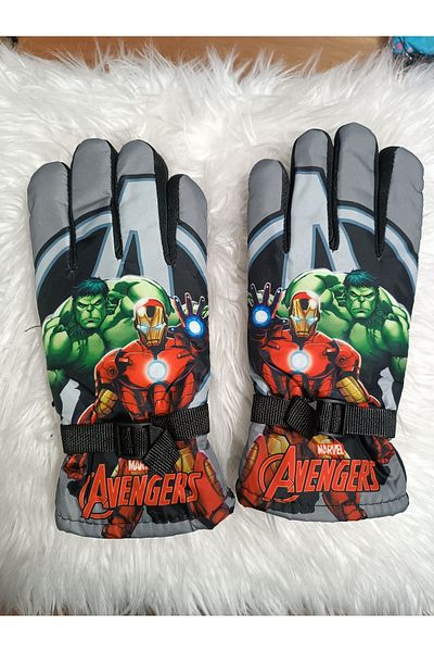 Blotch Hulk Waterproof Gray Color Lined Children's Ski and Snow Gloves for Ages 5-9