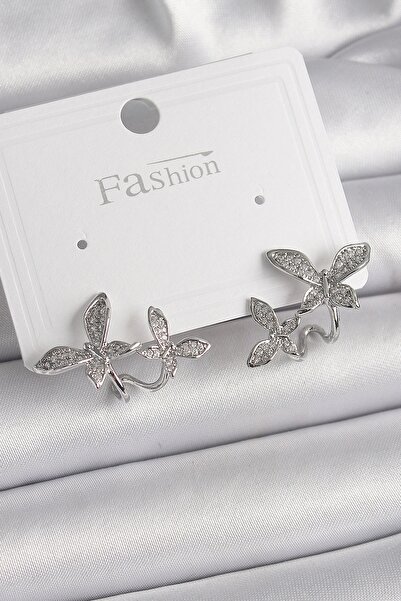 shopwave Brass Silver Color Zircon Stone Butterfly Model Women's Earrings