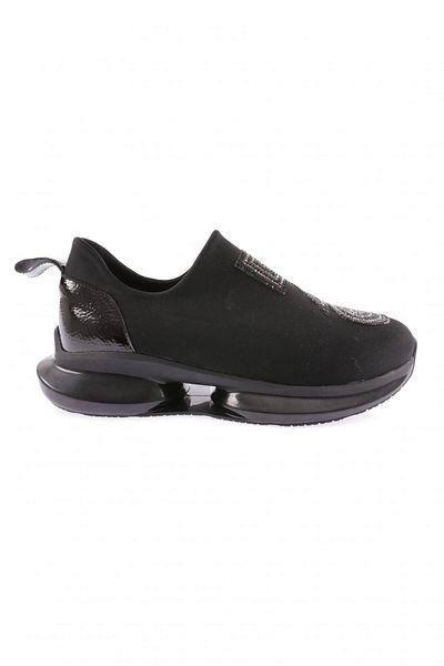 DGN 1053 Model - Black Women's Sneakers with Silver Stone Detail - Thick Sole and Stretch