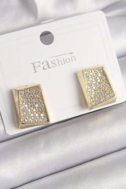 shopwave Brass Gold Color Zircon Stone Plate Model Women's Earrings
