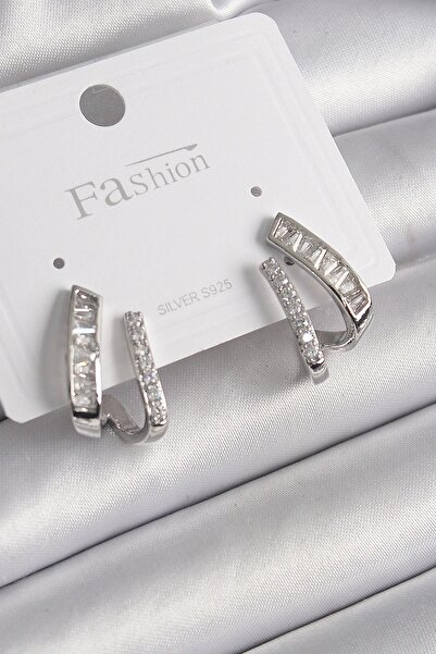 shopwave Brass Silver Color Zircon Stone Women's Earrings