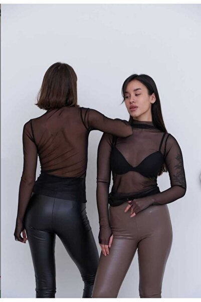 morche Γυναικεία μπλούζα από τούλι με ζιβάγκο με λεπτομέρεια Lycra