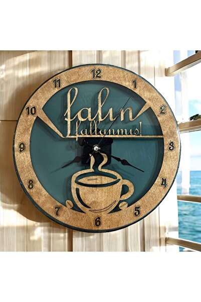 Pelince ساعة حائط خشبية - قهوة تركية، أخضر فالين - مطلية راتنج إيبوكسي - 30 سم