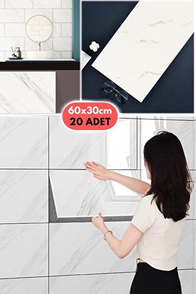 Munico 20 Adet 60 Cm Beyaz Banyo Mutfak Yer Döşeme Köpük Fayans Gerçekçi  Mer...