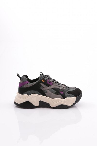 DGN Women's Lace-Up Thick Sole Sneakers Black Purple Multi 762483138