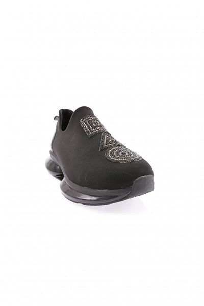 DGN 1053 Model - Black Women's Sneakers with Silver Stone Detail - Thick Sole and Stretch