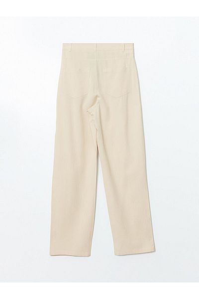 LC Waikiki Xside Beige Linen Blended Women's Pleated Pants