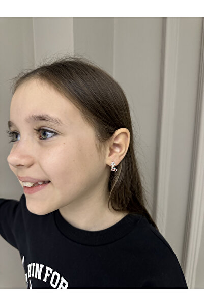 LITTLELUXE Taşlı Kiraz 925 Ayar Gümüş Çocuk Küpe, Kız Çocuk Küpesi, Çocuk Gümüş Küpe, Çocuk Küpe Modelleri