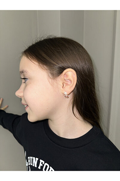 LITTLELUXE Taşlı Kiraz 925 Ayar Gümüş Çocuk Küpe, Kız Çocuk Küpesi, Çocuk Gümüş Küpe, Çocuk Küpe Modelleri