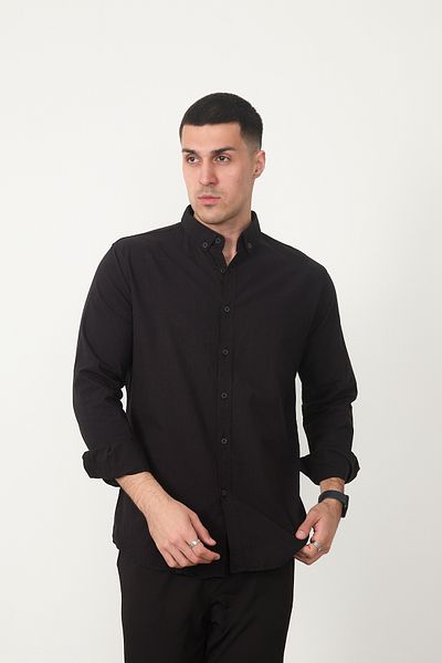 JR Boutique Мъжка памучна риза с дълъг ръкав без джобове - черна