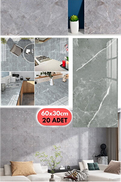 Munico 20 Adet 60 Cm Gri Banyo Mutfak Yer Döşeme Köpük Fayans Gerçekçi  Merme...