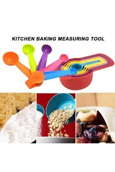 Generic مجموعة اكواب وملاعق قياس بلاستيكية ملونة للمطبخ والطبخ