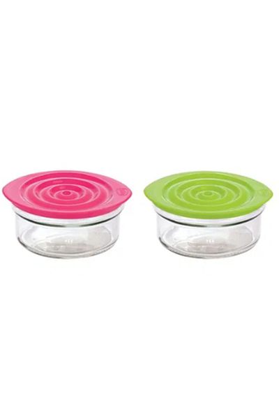 Renga 415 ml 2-Piece Spiral Glass Storage Container Green & Pink