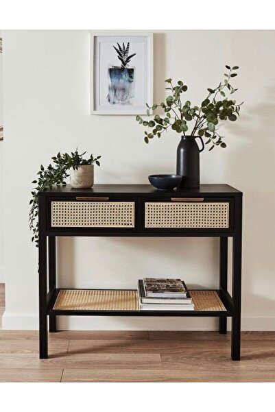 one design Dresuar Masif Ahşap Siyah Dresuar Konsol Hasır Dresuar Konsol H80x...