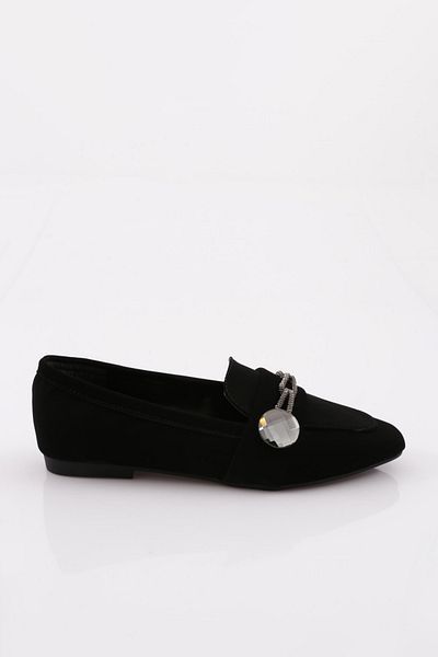 DGN Balerini de damă cu accesorii din piatră, catifea neagră